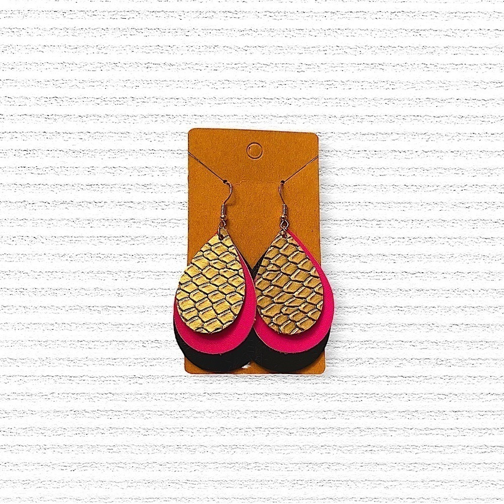 Animal print faux leather layered earrings—BRAND NEW - Picture 2 of 3